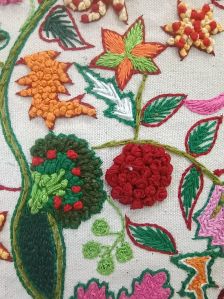 Crewel Hand Embroidery Floral Wall Hanging