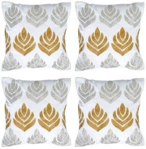 Handmade Golden Silver Maple Leaves Beaded Cushion Covers