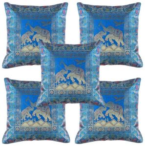 Indian Ethnic Brocade Blue Silk Cushion Cover