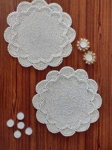 Winter Theme White Silver Snowflakes Beaded Placemats