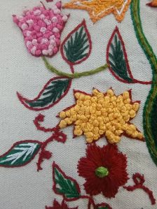 Crewel Hand Embroidery Floral Wall Hanging