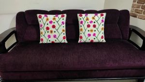 Colorful Wool Thread Hand Embroidered Cushion Cover