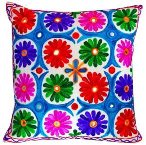Handmade Multicolored Floral Suzani Thread Embroidery Cushion Covers