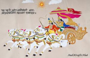 Indian Hindu God Krishna Arjun Handmade Tapestry Wall hanging