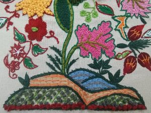 Crewel Hand Embroidery Floral Wall Hanging