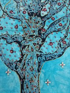 Handmade Indigo and Golden Forest Wall Hanging