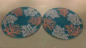 Handmade Blue White Winter Beaded Table Placemats