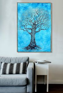 Handmade Indigo and Golden Forest Wall Hanging
