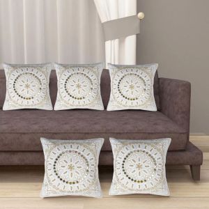 Handmade Mandala White Gold Wool Embroidery Cushion Covers