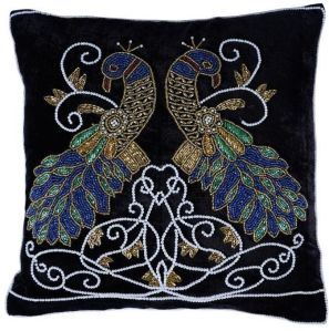 Handmade Peacock Design Beaded Cushion Cover