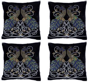 Handmade Peacock Design Beaded Cushion Cover