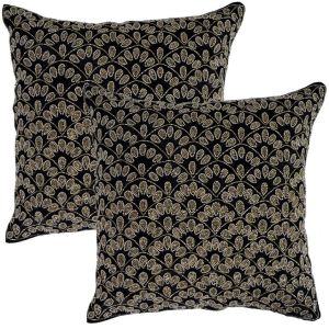 Handmade Black Golden Leaves Beaded Cushion Cover