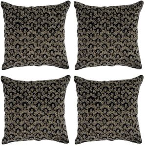 Handmade Black Golden Leaves Beaded Cushion Cover