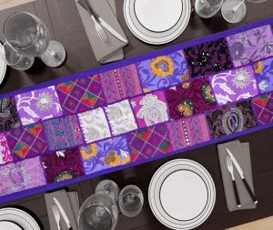 Handmade Vintage Purple Saree Patchwork Table Runner