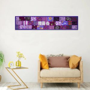 Handmade Vintage Purple Saree Patchwork Table Runner