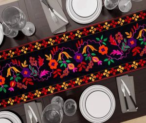 Handmade Black floral Embroidery Table Runner