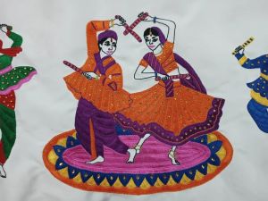 Navratri Dandiya Theme Handmade Embroidery Tapestry Wall Hanging