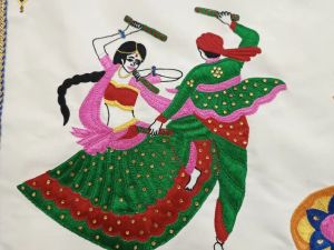 Navratri Dandiya Theme Handmade Embroidery Tapestry Wall Hanging