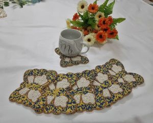 Welcome Spring Handmade Blue Yellow Butterfly Table Beaded Coasters