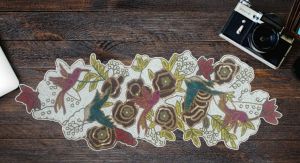 Handmade Birds Flowers Beaded Table Runner