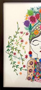 Floral Lady Hand Embroidery Wall Hanging