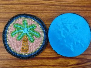 Handmade Blue Green Palm leaves themed Beaded Coasters