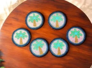 Handmade Blue Green Palm leaves themed Beaded Coasters