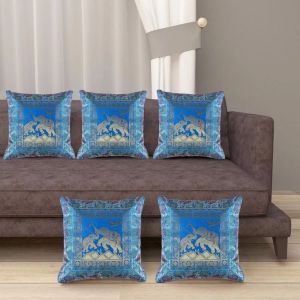 Indian Ethnic Brocade Blue Silk Cushion Cover