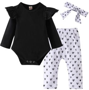 Baby Girl Printed Top & Pant Set With Headband