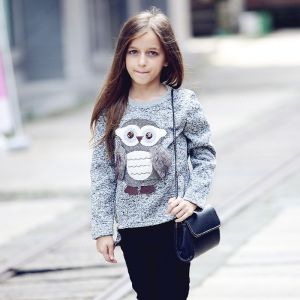 Girls Owl Print Casual Wear Sweater