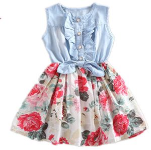 Girls Denim Floral Printed Dress