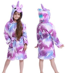 Girls Unicorn Theme Hooded Bathrobe