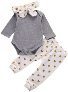Baby Girl Printed Top & Pant Set With Headband