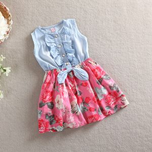 Girls Denim Floral Printed Dress