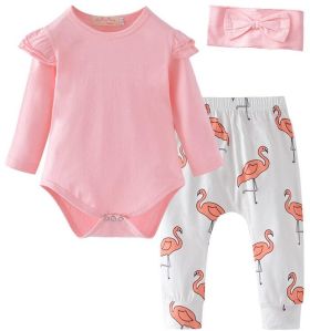 Baby Girl Printed Top & Pant Set With Headband