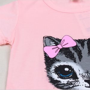 Girls Cotton Cat Print Summer Dress