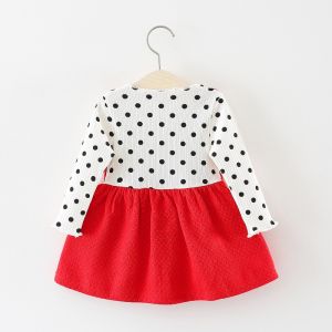 Girls Polka Dotted Print Cotton Dress With Bow