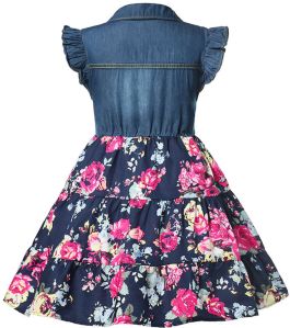 Girls Denim Floral Printed Dress