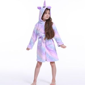 Girls Unicorn Theme Hooded Bathrobe