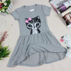 Girls Cotton Cat Print Summer Dress