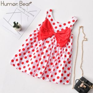 Girls Polka Dotted Print Cotton Dress With Bow