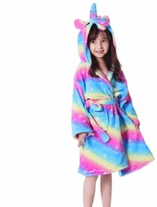 Girls Unicorn Theme Hooded Bathrobe