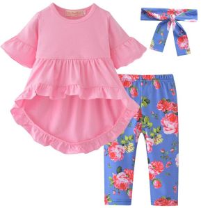 Baby Girl Printed Top & Pant Set With Headband