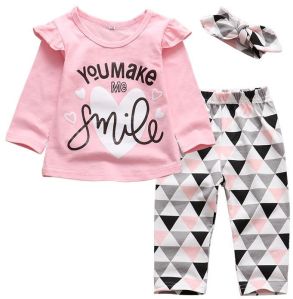 Baby Girl Printed Top & Pant Set With Headband