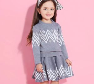 Girls Geometric Printed Top & Skirt Set