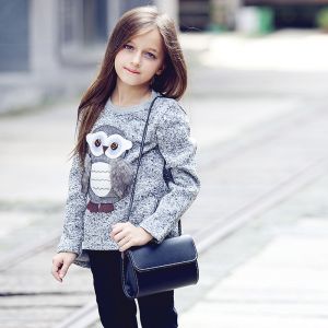 Girls Owl Print Casual Wear Sweater