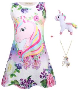 Girls Party Wear Unicorn Print Dress