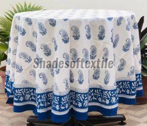 Cotton Blue Block Printed Tablecloth