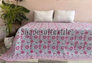 printed indian cotton handmade kantha quilt