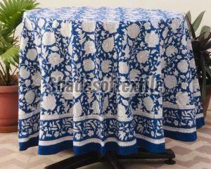 Dark Blue Printed Round Tablecloth